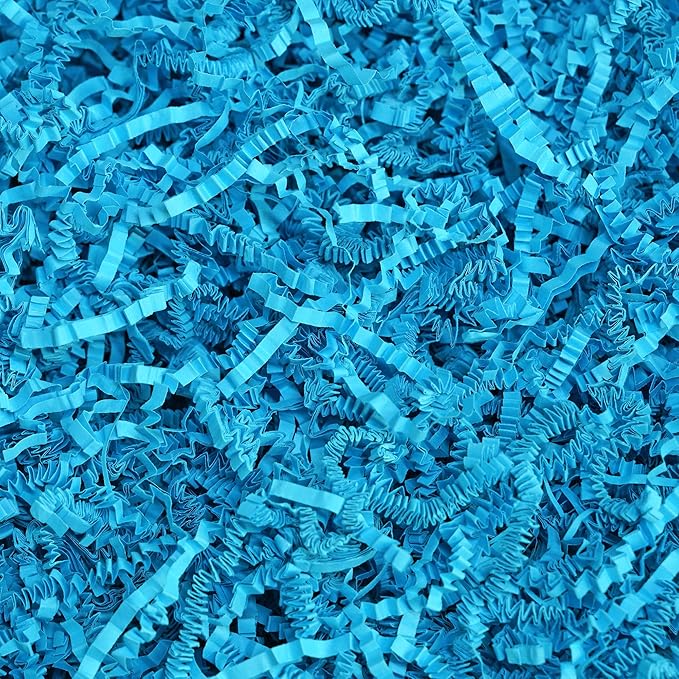 Bobobag - 1LB Crinkle Cut Paper Shred Filler Recyclable Gift Wrap Confetti Raffia Grass Shred Paper for Easter Baskets Filler Creative Eggs Decor (Blue)