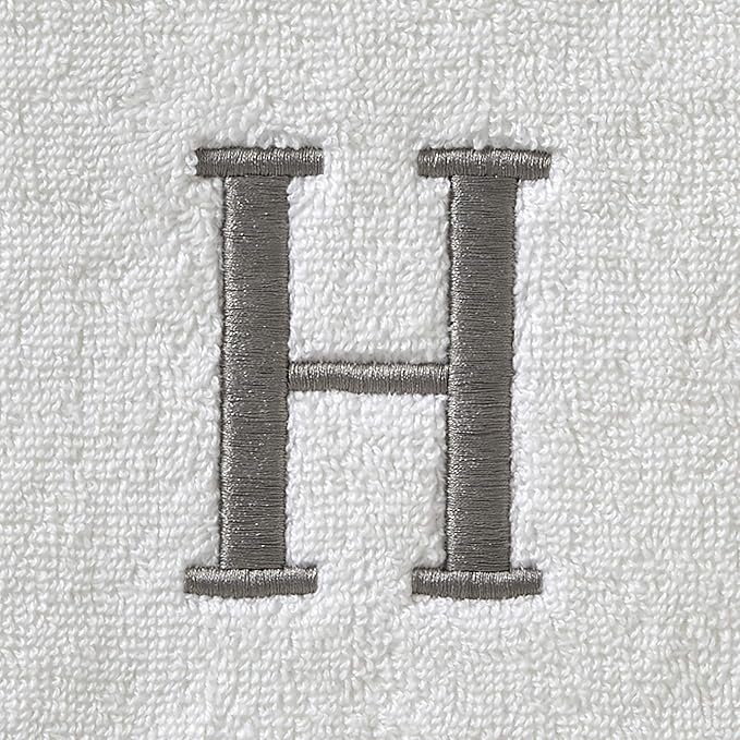 SKL Home Casual Monogram Hand Towel Set, H, 16x26, White 2 Count