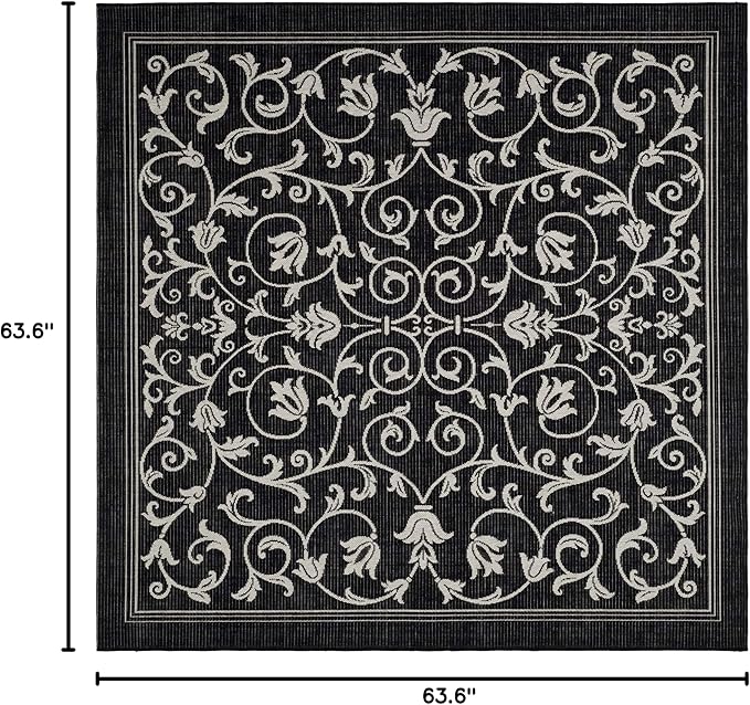 SAFAVIEH Washable Rug Outdoor Courtyard Collection - 5'3" Square, Black & Sand, Non-Shedding & Easy Cleaning, Ideal for Patio, Backyard, Mudroom (CY2098-3908)