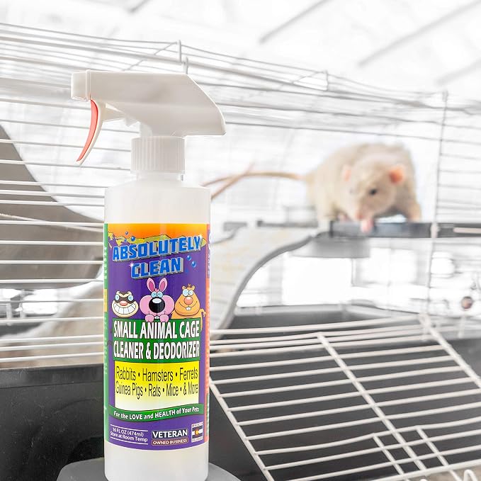 Absolutely Clean Amazing Small Animal Cage Cleaner, Just Spray/Wipe, Easily Removes Messes & Odors - Hamster Cages, Mice, Rat Cage, Guinea Pig Cage, Rabbit Cage, Ferret Cage, Dog Cage - USA Made