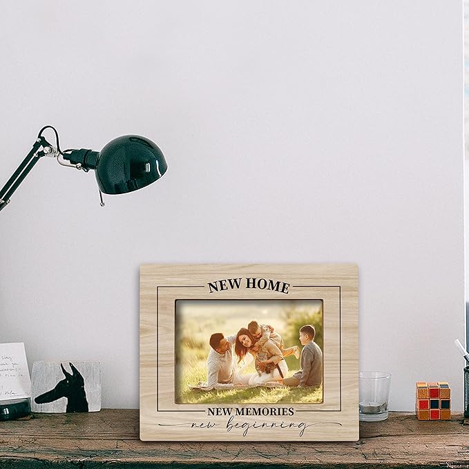 FONDCANYON New Home New Memories Housewarming Picture Photo Frame, 8 x 10 Inch, Beige Wooden Frame, Holds 5x7 Inch Photos