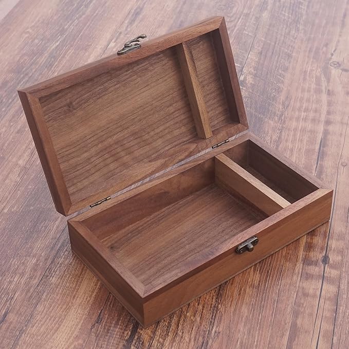 Walnut Handmade Walnut Partition Wooden Box for Keepsakes, Photos, Jewelry Ring Wedding Gift Box