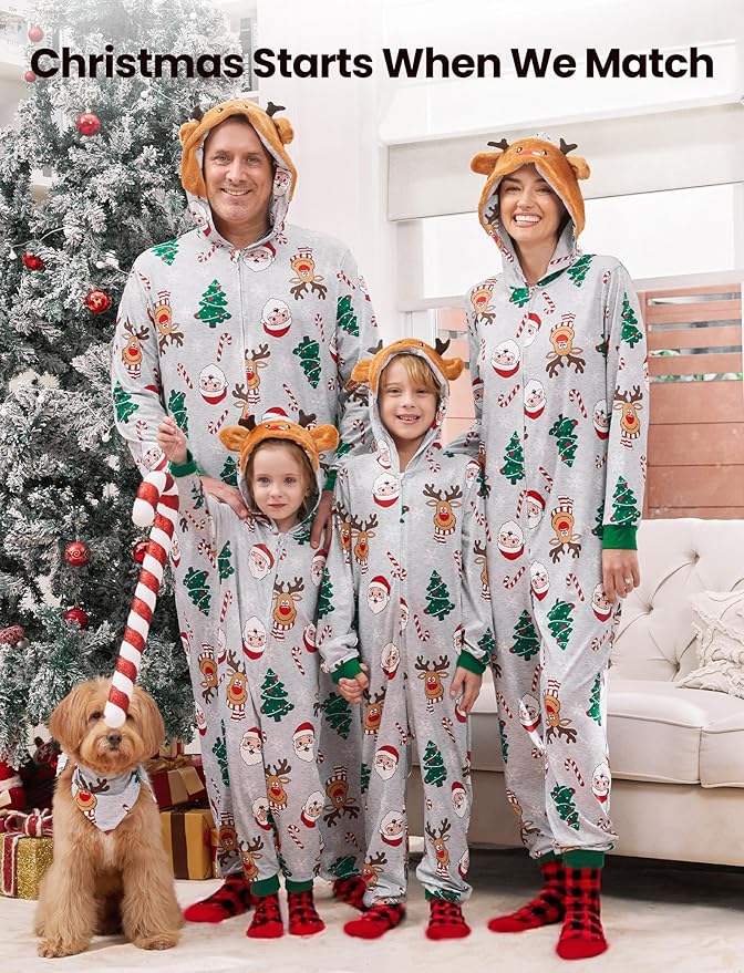 PATPAT Matching Family Christmas Onesie Pajamas – Holiday Hooded Jumpsuit Sleepwear PJs Couples Xmas Loungewear with Socks