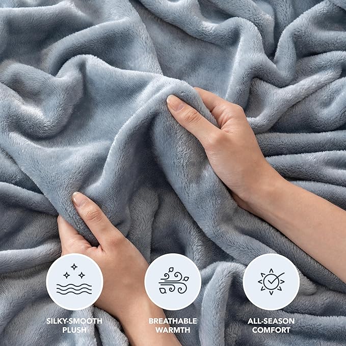 Berkshire Blanket Classic VelvetLoft® Solid Throw Blanket, Lightweight Soft Fuzzy Plush Throw Blanket for Bed and Couch, Polar Blue, 50x60 Inches