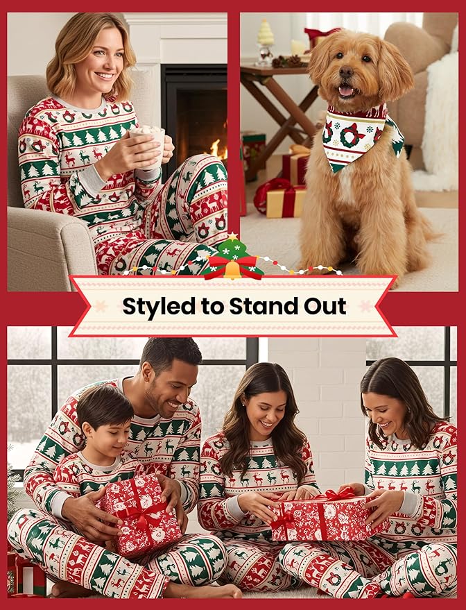 PATPAT Christmas Family Matching Pajama Sets Includes Christmas Socks - Perfect for Family Photos & Holiday Celebrations