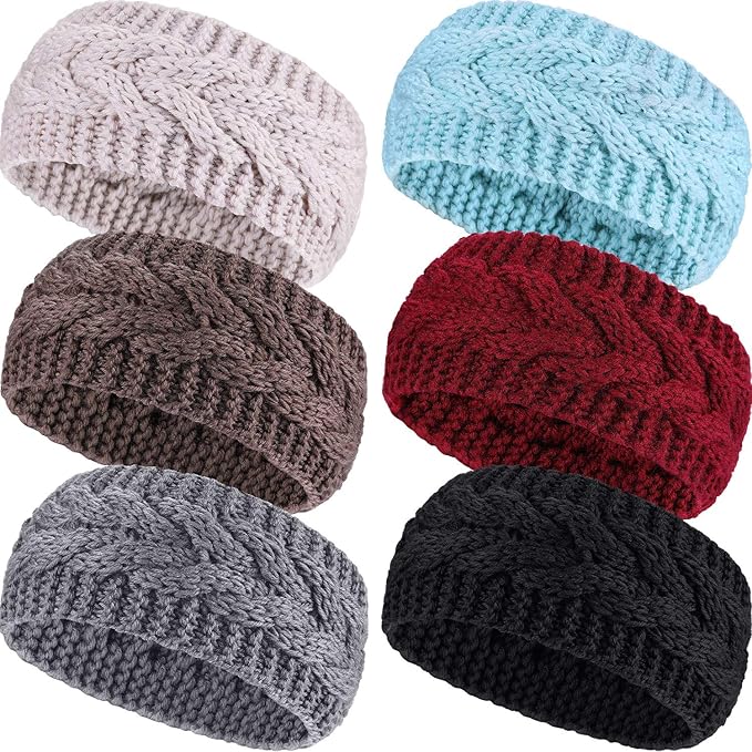 Pangda 6 Pieces Women's Winter Headbands Cable Knitted Headbands Knit Earmuffs Chunky Ear Warmers for Women Girls Wear and Sport (Multi-color)