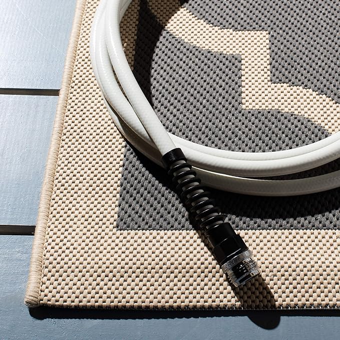 SAFAVIEH Washable Rug Outdoor Courtyard Collection - 5'3" Square, Anthracite & Beige, Non-Shedding & Easy Cleaning, Ideal for Patio, Backyard, Mudroom (CY6914-246)