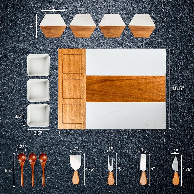 Personalized Charcuterie Board - Custom Engraved Wooden Marble Cheese Boards for Bridal Shower, Wedding, Housewarming, Birthday for Couples & Women