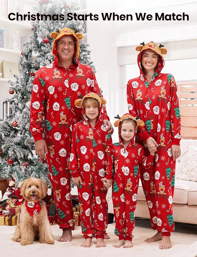 PATPAT Matching Family Christmas Onesie Pajamas – Holiday Hooded Jumpsuit Sleepwear PJs Couples Xmas Loungewear with Socks