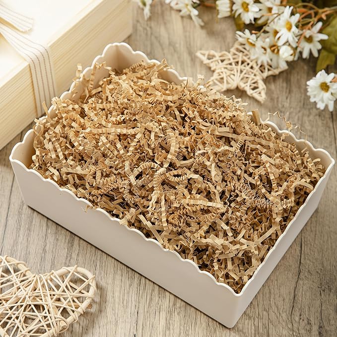 Mefleet 1/2 LB Crinkle Cut Paper Shred Filler 8 oz Brown Crinkle Shredded Paper for Gift Box - Gift Basket Bag Filler - Grass Cushion Stuffing for Easter, Mother's day, Birthday Packaging Wrapping