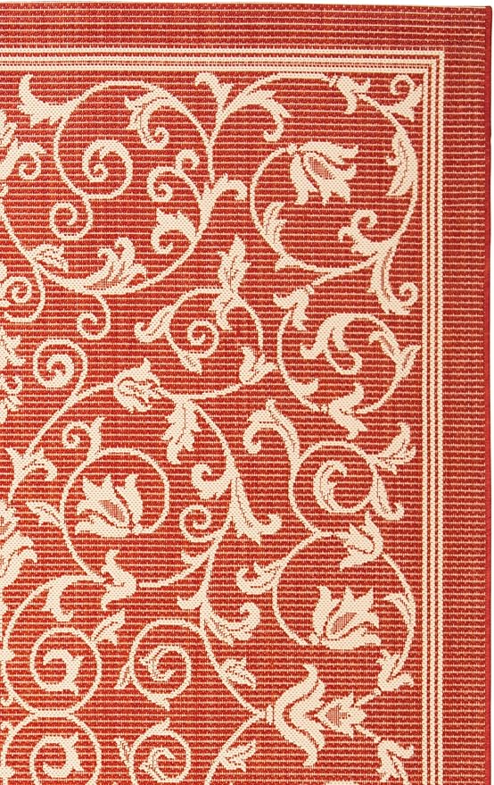 SAFAVIEH Washable Rug Outdoor Courtyard Collection - 5'3" x 7'7", Red & Natural, Non-Shedding & Easy Cleaning, Ideal for Patio, Backyard, Mudroom (CY2098-3707)