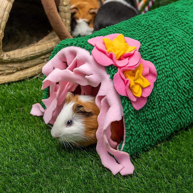 Guinea Pig Hideout, Soft Fleece Cactus Pet Bed & Tunnel House | Cute Small Animal Bedding Cage Accessories Indoor Also for Hedgehog, Chinchilla, Hamster Sleeping