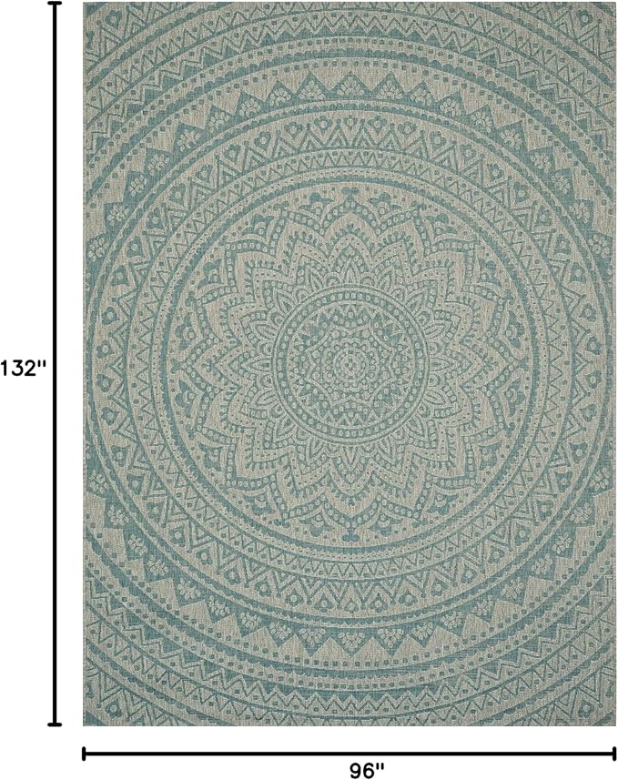SAFAVIEH Courtyard Collection 8' x 11' Light Grey / Aqua CY8734 Indoor/ Outdoor Waterproof Easy Cleaning Patio Backyard Mudroom Area Rug