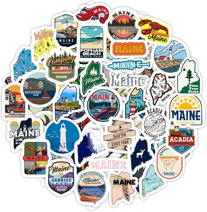 100Pcs Maine Stickers for Water Bottle and Laptop - State Souvenirs, Decorations & Gifts, Waterproof Vinyl Decals, Gifts for Women & Men