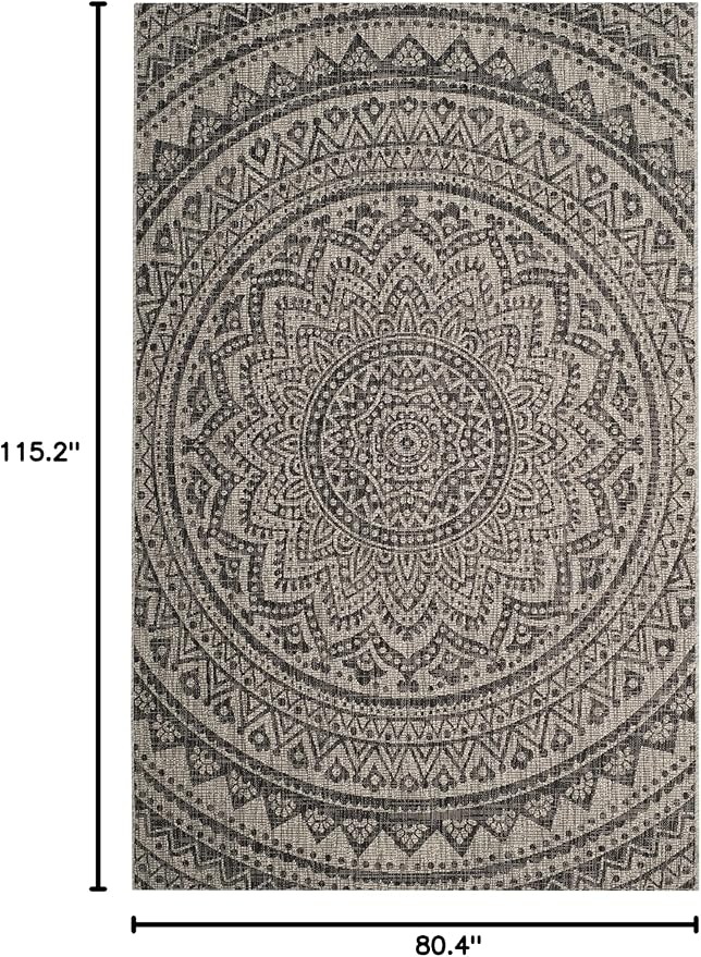 SAFAVIEH Courtyard Collection 6'7" x 9'6" Light Grey/Black CY8734 Indoor/ Outdoor Waterproof Easy Cleaning Patio Backyard Mudroom Area Rug
