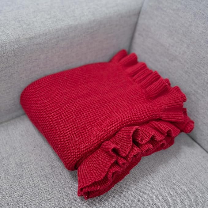 Ruffle Knit Blanket for Baby - 100% Luxury Soft Cotton Knit Warm Cozy Cuddle Stroller Crib Blanket for Newborns, Infants, & Toddlers (Red X-mas)