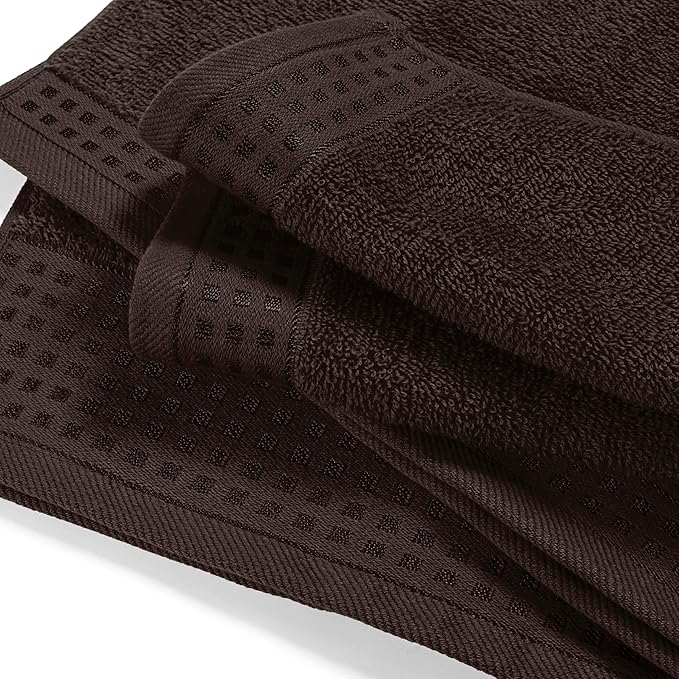 GLAMBURG Towels for Bathroom, 100% Cotton Towel Set, Contains 8 Soft Bath Towel, 8 Hand Towels, 8 Wash Cloths - Compact Absorbent Lightweight & Quickdry - 24 Piece Bathroom Towel Set - Chocolate Brown