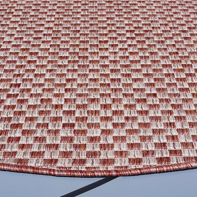 SAFAVIEH Washable Rug Outdoor Courtyard Collection - 6'7" Round, Rust & Light Grey, Non-Shedding & Easy Cleaning, Ideal for Patio, Backyard, Mudroom (CY8653-36521)