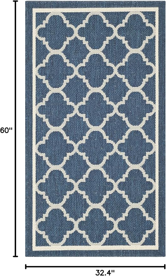 SAFAVIEH Washable Rug Outdoor Courtyard Collection - 2'7" x 5', Navy & Beige, Non-Shedding & Easy Cleaning, Ideal for Patio, Backyard, Mudroom (CY6918-268)
