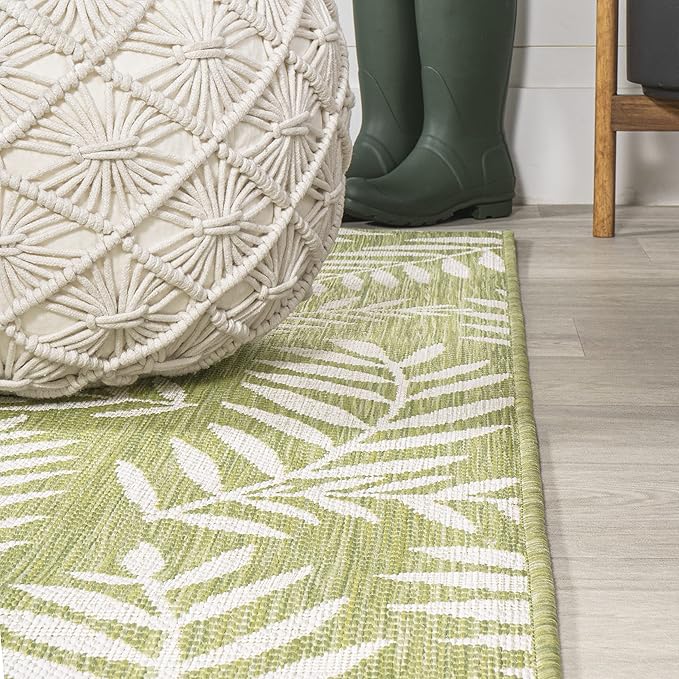 JONATHAN Y Palm Frond Indoor Outdoor Runner Rug 2X10 Green/Cream, Nevis for Backyard, Patio, Porch, Easy-Cleaning, High Traffic, Pet-Friendly, Non-Shedding (SMB119D-210)