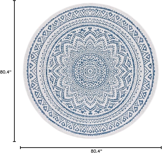 SAFAVIEH Washable Rug Outdoor Courtyard Collection - 6'7" Round, Ivory & Navy, Non-Shedding & Easy Cleaning, Ideal for Patio, Backyard, Mudroom (CY8734-53412)