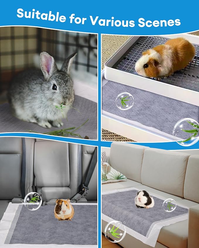 BUCATSTATE Disposable Guinea Pig Cage Liners 30 Count, Super Absorbent Guinea Pig Bedding, Bamboo Charcoal Odor Control Pee Pads for Rabbits, Ferrets and Birds (18''x24'') (Pack of 2)