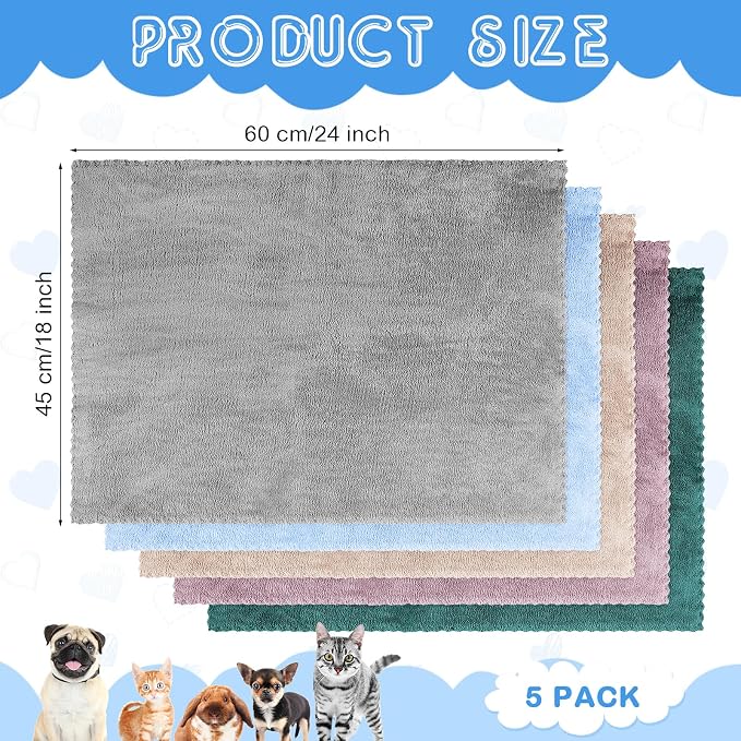 SmoothNovelty 5 Waterproof Guinea Pig Blankets, 5 Soft Colors, 18 x 24 Inch | Assorted Colors, Waterproof Pee Pad, Washable Coral Fleece Cage Liner, Absorbent Bedding Mat, for Guinea Pig Rabbit