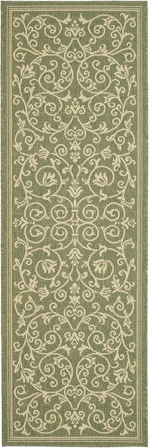 SAFAVIEH Washable Rug Outdoor Courtyard Collection - 2'3" x 6'7" Runner, Olive & Natural, Non-Shedding & Easy Cleaning, Ideal for Patio, Entryway, Mudroom, Hallway, Kitchen (CY2098-1E06)