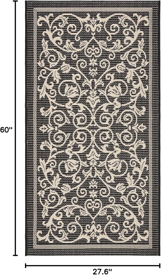 SAFAVIEH Washable Rug Outdoor Courtyard Collection - 2'3" x 5', Black & Sand, Non-Shedding & Easy Cleaning, Ideal for Patio, Front Door, Entryway, Mudroom, Doormat (CY2098-3908)
