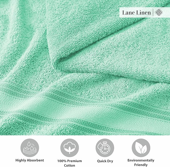 LANE LINEN 18Piece Bathroom Towels – Luxurious 100% Ring Spun Cotton, Zero Twist, Includes 6 Bath, 6 Hand & 6 Washcloths, Quick-Dry, Lightweight, Everyday Essential, Machine Washable – Aqua Sky