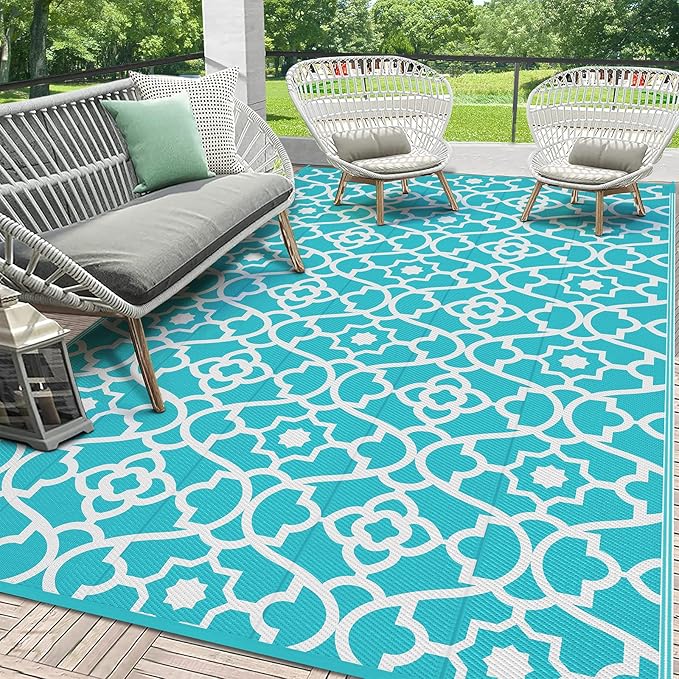 HEBE Outdoor Rug Waterproof 6x9, Plastic Straw Rug Camping Rug, Reversible Outdoor Patio Rugs RV Mat Clearance, Indoor Outside Floor Carpet for Porch,Deck,Camper,Balcony,Backyard