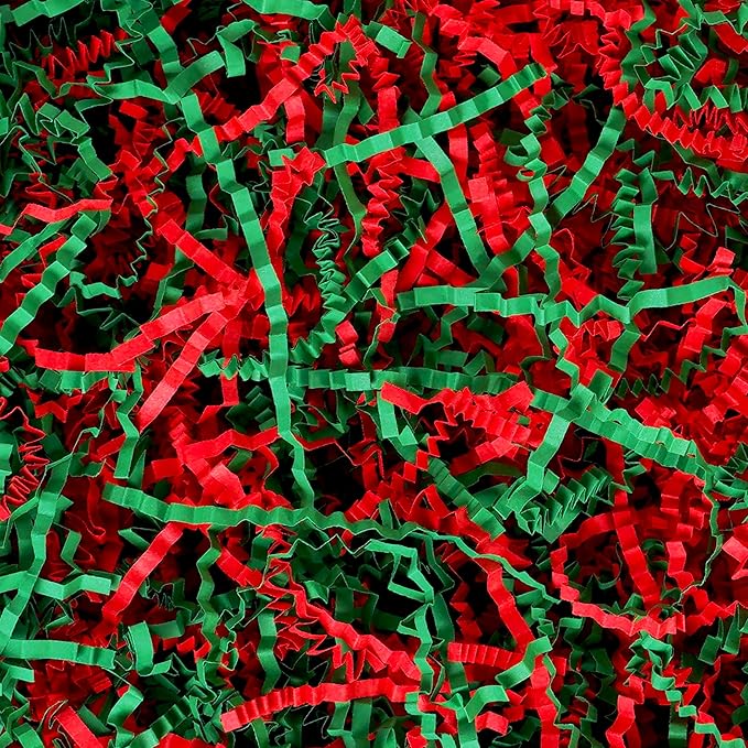 Bobobag 1LB Christmas Crinkle Cut Paper Shred Filler Recyclable Gift Wrap confetti Raffia Grass Shred Paper for Christmas Gift Wrapping Basket Filling Box Filling Party Decor (Red/Green)