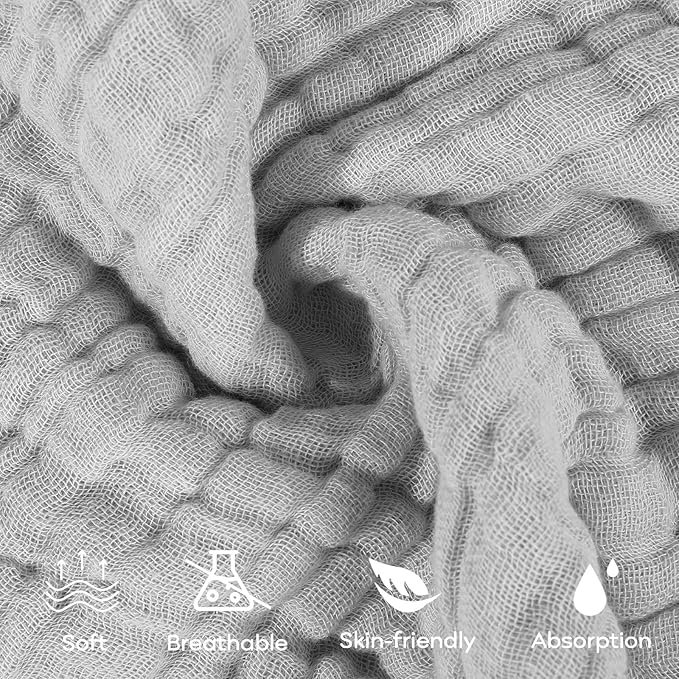 Yoofoss Muslin Baby Washcloths 100% Organic Cotton Face Towels 6 Pack Wash Cloths for Baby 12x12in Soft and Absorbent Baby Wipes (Grey)