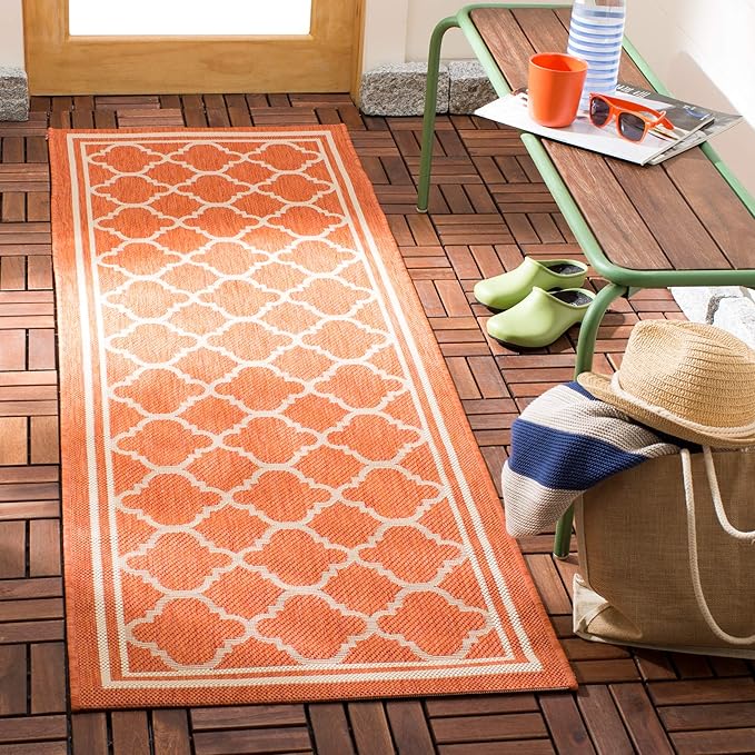 SAFAVIEH Washable Rug Outdoor Courtyard Collection - 2'3" x 14' Runner, Terracotta & Bone, Non-Shedding & Easy Cleaning, Ideal for Patio, Entryway, Mudroom, Hallway, Kitchen (CY6918-241)