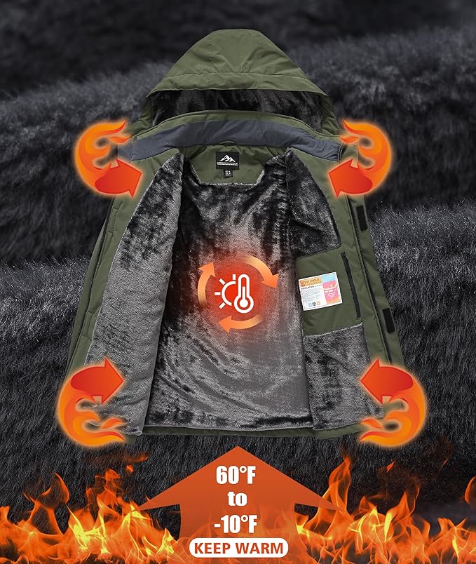 Mens Winter Snow Jacket Waterproof Ski Jackets Snowboard Rain Warm Coat Insulated Hood Fleece Lined
