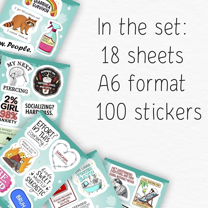 100Pcs Sarcastic Stickers for Adults - Funny Inappropriate Snarky Stickers, Sassy Unhinged Mean Silly Decals for Water Botttle, Laptop - Gag Gifts for Women & Men