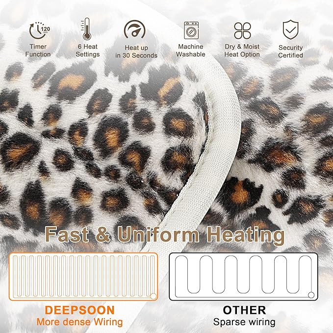 Deepsoon Heating Pad,Electric Heating Pads for Back,Neck,Abdomen,Moist Heating Pad for Shoulder,Knee,Arms,Legs,Dry/Moist Heat & Auto Shut Off,Christmas Gifts for Men and Women,Leopard Print,24x20 Inch
