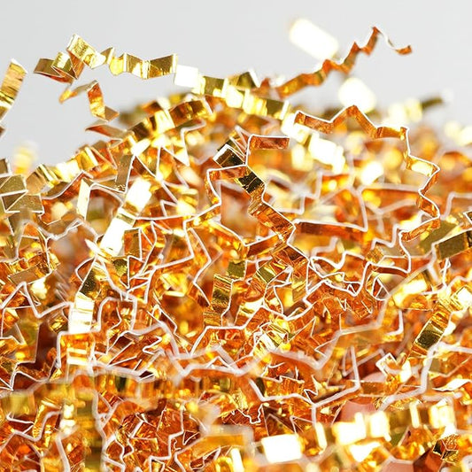 Bobobag - 1LB Crinkle Cut Paper Shred Filler Recyclable Gift Wrap Confetti Raffia Grass Shiny Shred Paper for Easter Baskets Filler Creative Eggs Decor(Gold)