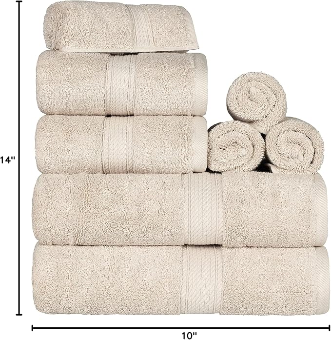 BLUENILEMILLS Madison Egyptian Cotton Towels, Towel Set for Bathroom, Shower, Hotel, Plush, 900 GSM, Highly Absorbent and Ultra-Soft Towels, Bath Essentials, 8 Piece Assorted Towel Set, Cream