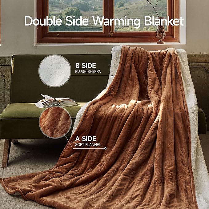 GOTCOZY Heated Blanket Twin Size - Electric Blanket with 6 Heating Levels & 10 Hour Auto Off, ETL Certified (62X84 Inch Biscuit)