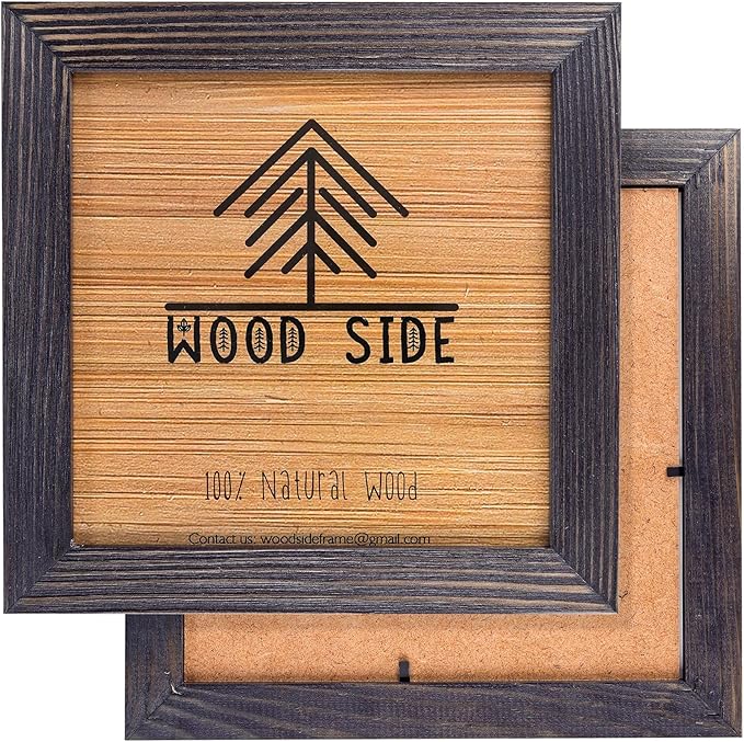 Rustic Wooden Square Picture Frames 8x8 - Set of 2 - 100% Natural Eco Distressed Wood with Real Glass for Wall Mounting and Tabletop Photo Frame - Dark Grey
