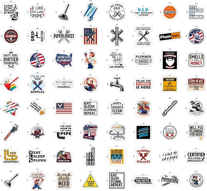 100Pcs Plumbing Stickers Hard Hat, Water Bottles, Laptop - Plumber Sticker - Plumber Gifts for Men - Funny Plumbing Gifts, Party Supplies & Decorations