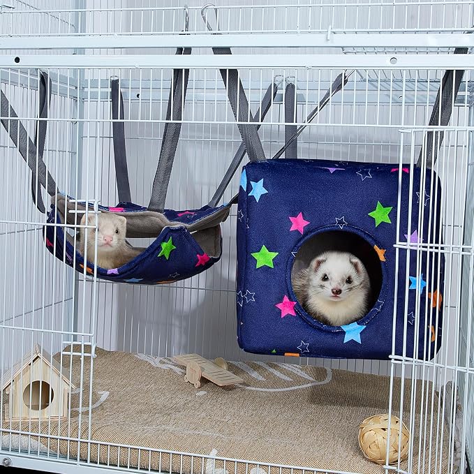 Glittme 4 Pack Cozy Ferret Hammock, Soft Washable Cage Bed for Small Animals