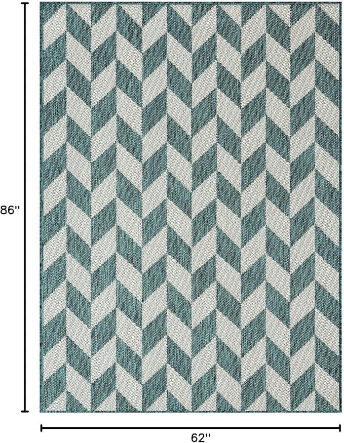 Nicole Miller New York Patio Country Calla Contemporary Herringbone Indoor/Outdoor Area Rug, Green/Cream, 5'2"x7'2"