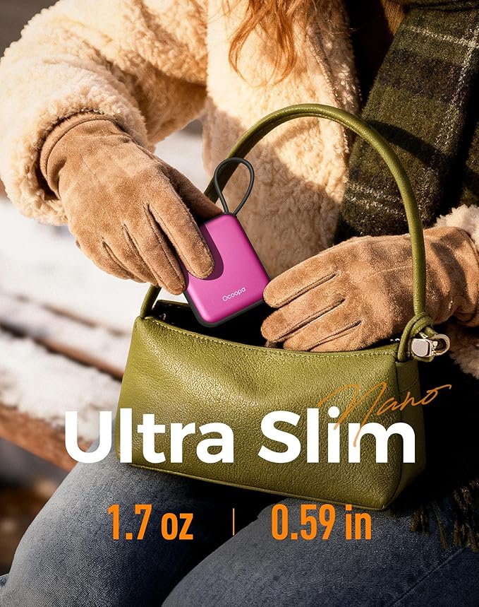 OCOOPA Hand Warmers Rechargeable, Smart Temp Control,100℉ -126℉, UL Safe, 7H*2 Long Battery, Small Palm-Sized Slim Fits Gloves, Purse, Camping, Travel, Cold Hands Gifts Women,UT5 Nano