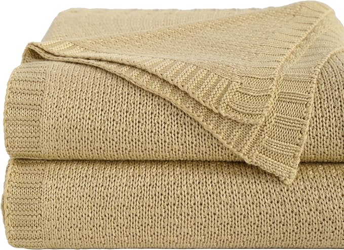 NTBAY Cable Knit Cooling Throw Blanket, Soft and Breathable Throw Blanket 51x67 Inches Made from Rayon Derived from Bamboo for Couch, Sofa, Nap, Khaki