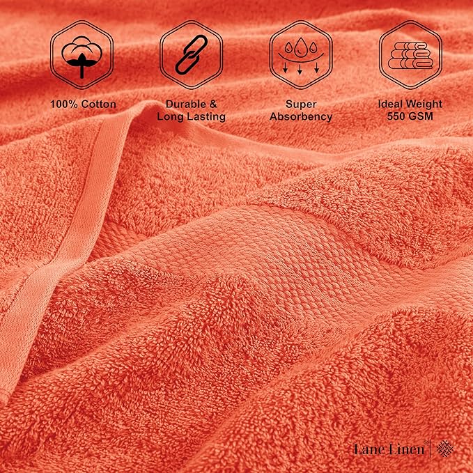 LANE LINEN 100% Ringspun Cotton Luxury Bath Towel Set, 18 PCs - 4 Bath Towels, 8 Washcloths, 6 Hand Towels - Sustainably Produced & Eco Friendly, Quick Drying & Ultra Absorbent - Living Coral