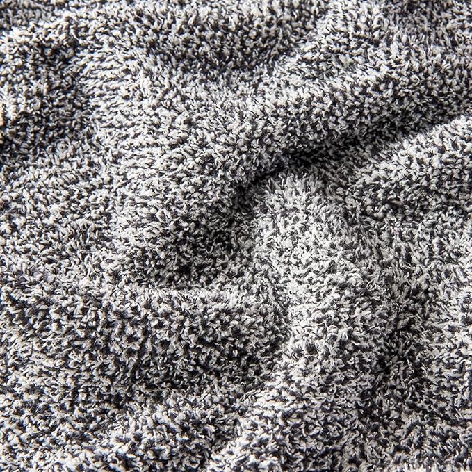 CozeCube Super Soft Fullfy Microfiber Reversible Knitted Blankets, Warm Cozy Fuzzy Plush Throw, Black and White Melange Throw Blanket for Couch Bed Sofa, 50" x 60"