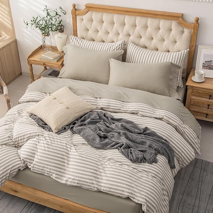 PURE ERA Jersey Knit 4pc Bed Sheet Set 100% T-Shirt Heather Cotton Super Soft Comfy Breathable Fits Mattress Up to 20" Extra Deep Pocket (Dark Beige,King)