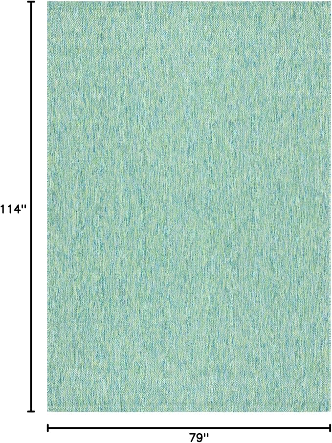 SAFAVIEH Washable Rug Outdoor Courtyard Collection - 6'7" x 9'6", Green & Blue, Non-Shedding & Easy Cleaning, Ideal for Patio, Backyard, Mudroom (CY8521-55722)